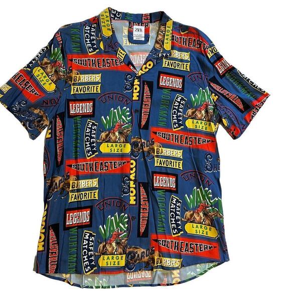 Zara Short Sleeve Button Down Printed Shirt Large - Picture 2 of 7